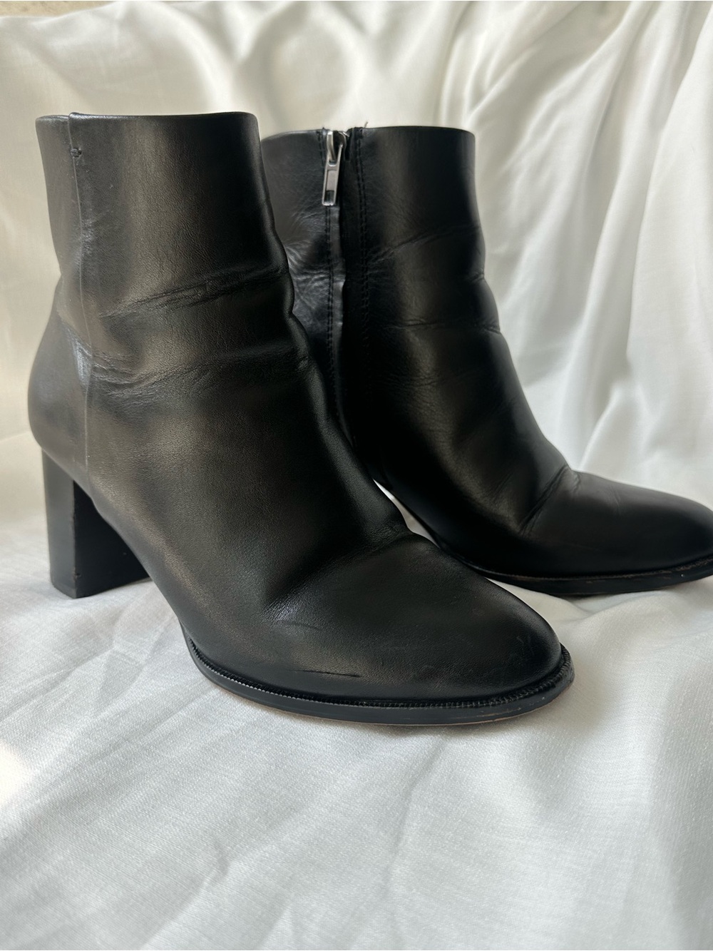 Madewell Black Leather Ankle Booties with Block Heel